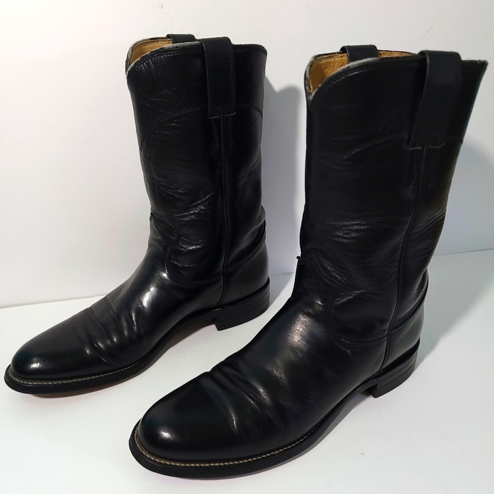 Justin Comb. Last Black Leather Western Cowboy Boots Size 7.5AA L 3709 51429
